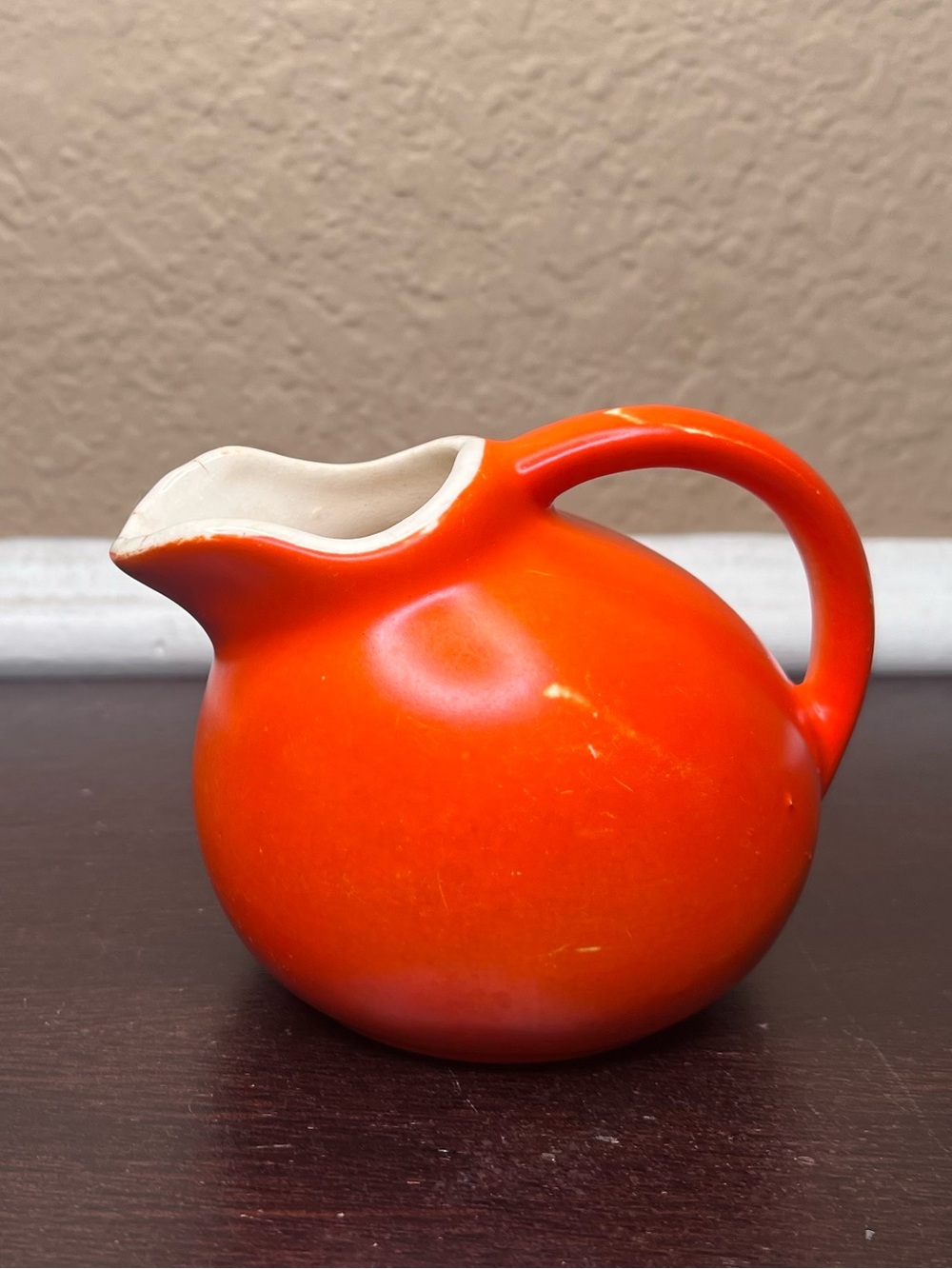Vintage 1960s MCM Orange Ball Jug, Miniature Creamer, Sculptural Pottery